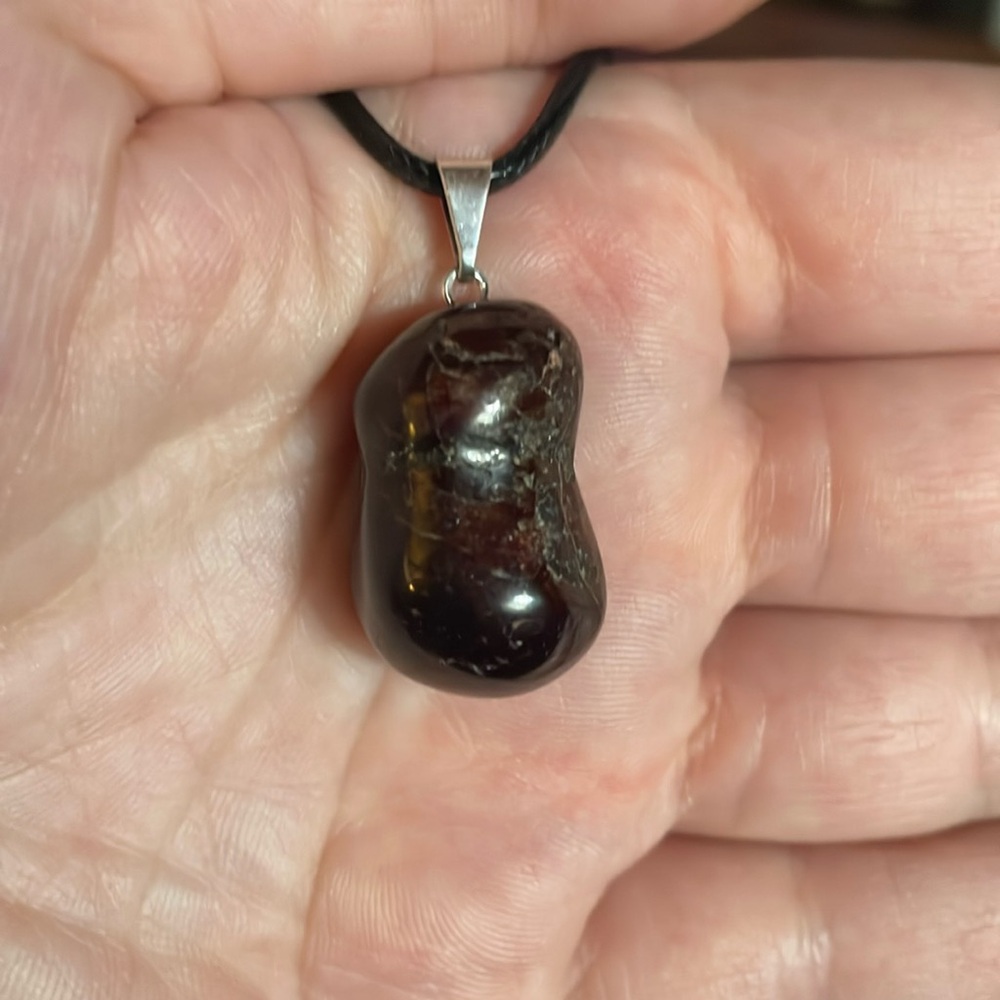 Polished Garnet Pendant on 18 inch Black Cord, New